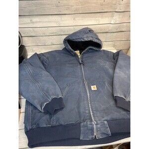 Vtg Carhartt Jacket Navy DISTRESSED Duck Canvas Quilted Hooded Coat See Pics